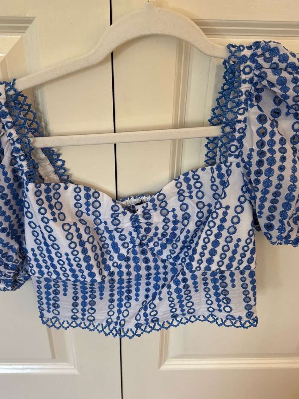 Charo Ruiz White Crop Top with Blue Embroidery